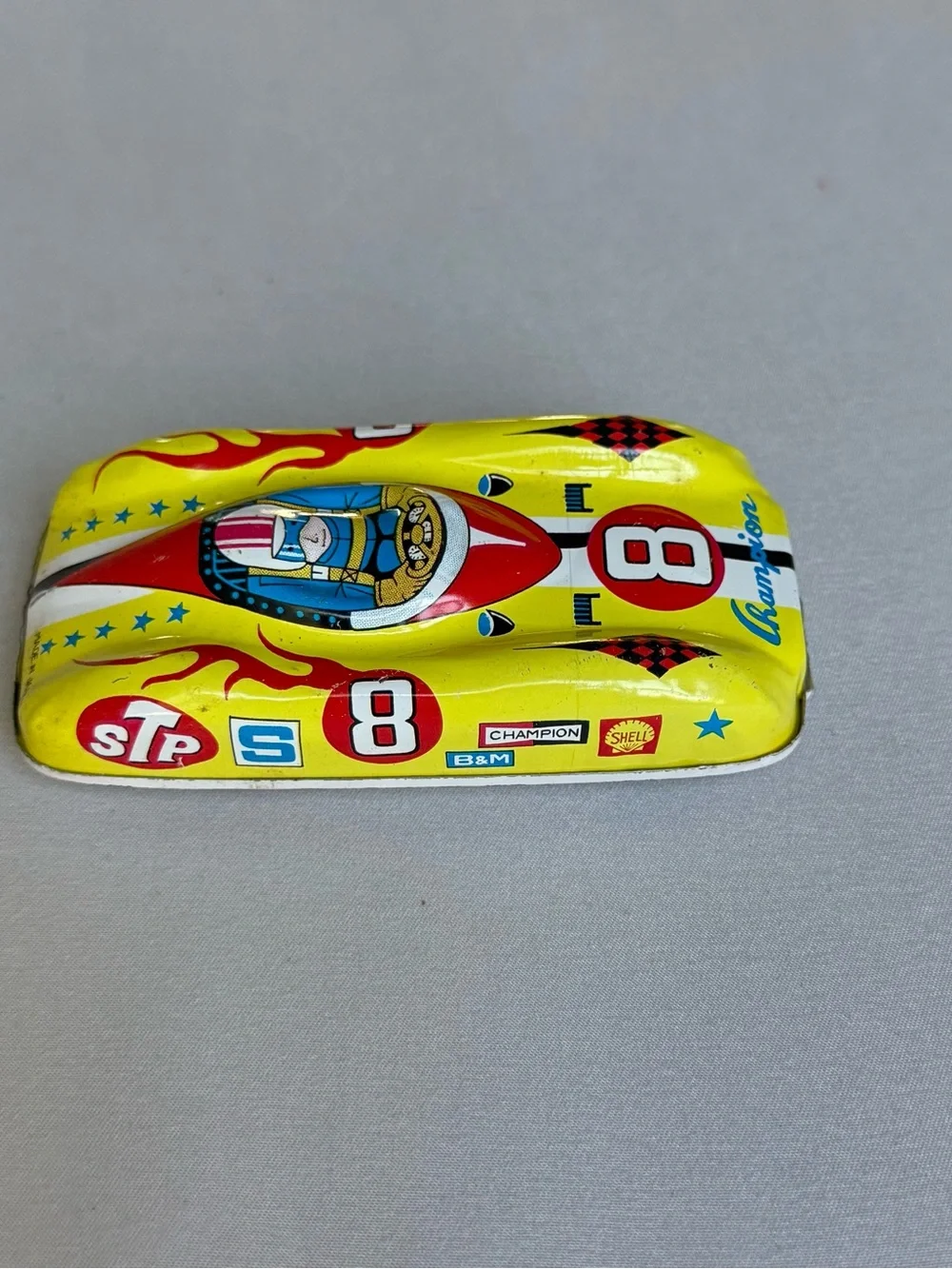 vintage Lucky Toy tin lithograph race car #8